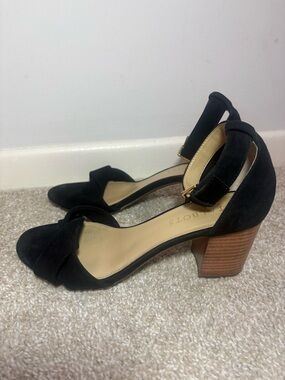 Talbots Beatrice Twist Strap Wood Block Sandals- Black - 8 M